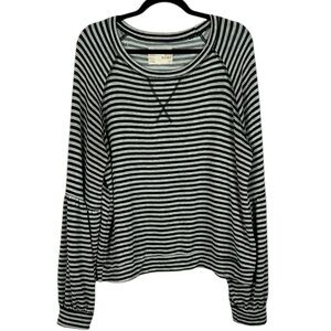 Jackson Rowe Casual Striped Long Balloon Sleeve Top Large Grey Black Relaxed Fit
